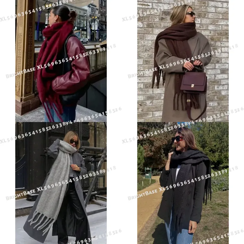 Cashmere Pashmina Wrap - ผ้าพันคอผู้หญิงฤดูหนาวปี 2025 ผ้าพันคอหนานุ่มสีพื้น ผ้าคลุมไหล่ปัชมินาพร้อมพู่ยาว ผ้าคลุมฮิญาบเนื้อนุ่มคล้ายแคชเมียร์ บูฟานดา