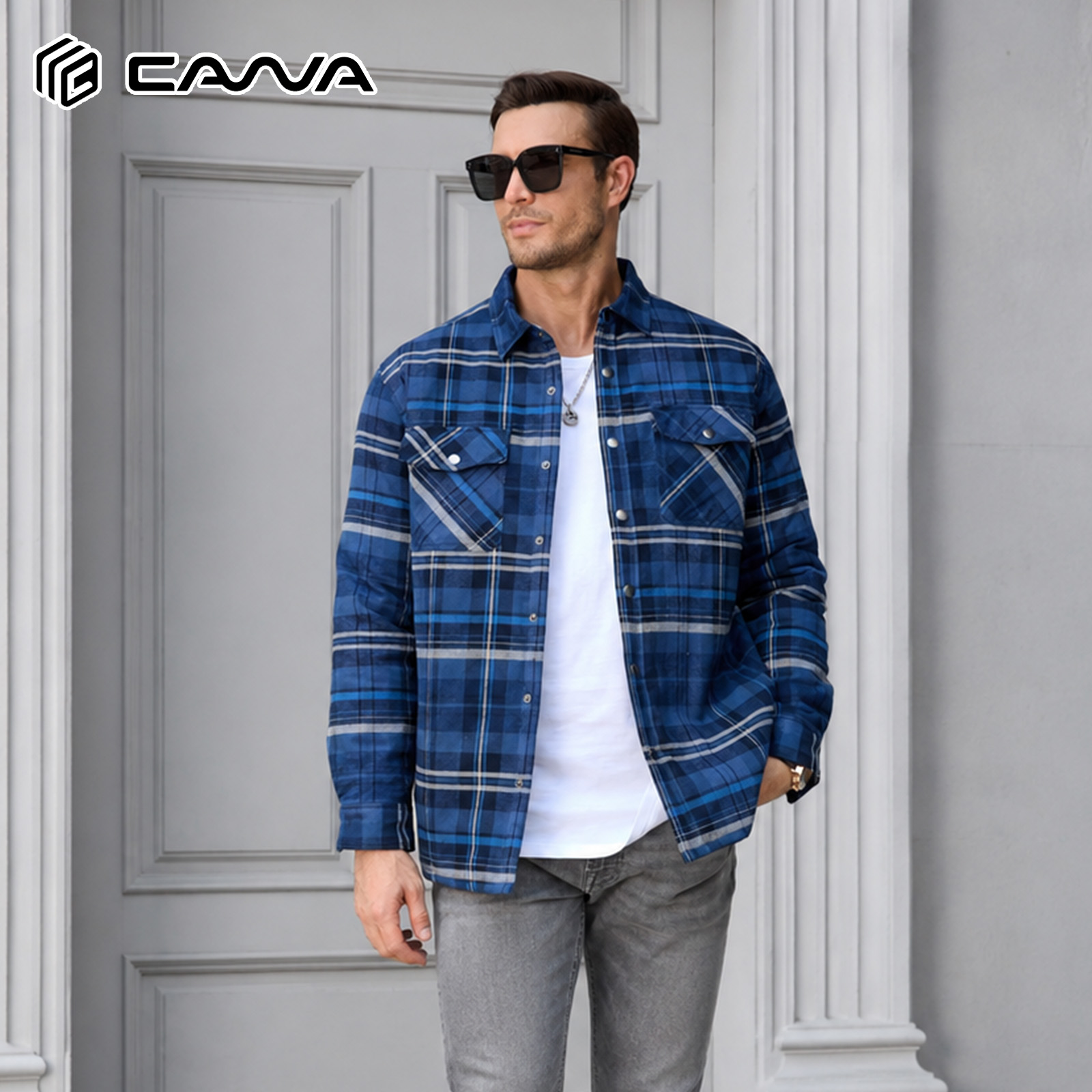 Flannel Shirt Lined - เสื้อแจ็คเก็ตผ้าฟลานเนลสำหรับผู้ชาย ฤดูหนาว บุผ้าควิลท์ อุ่นสบาย ลายสก็อต ติดกระดุม