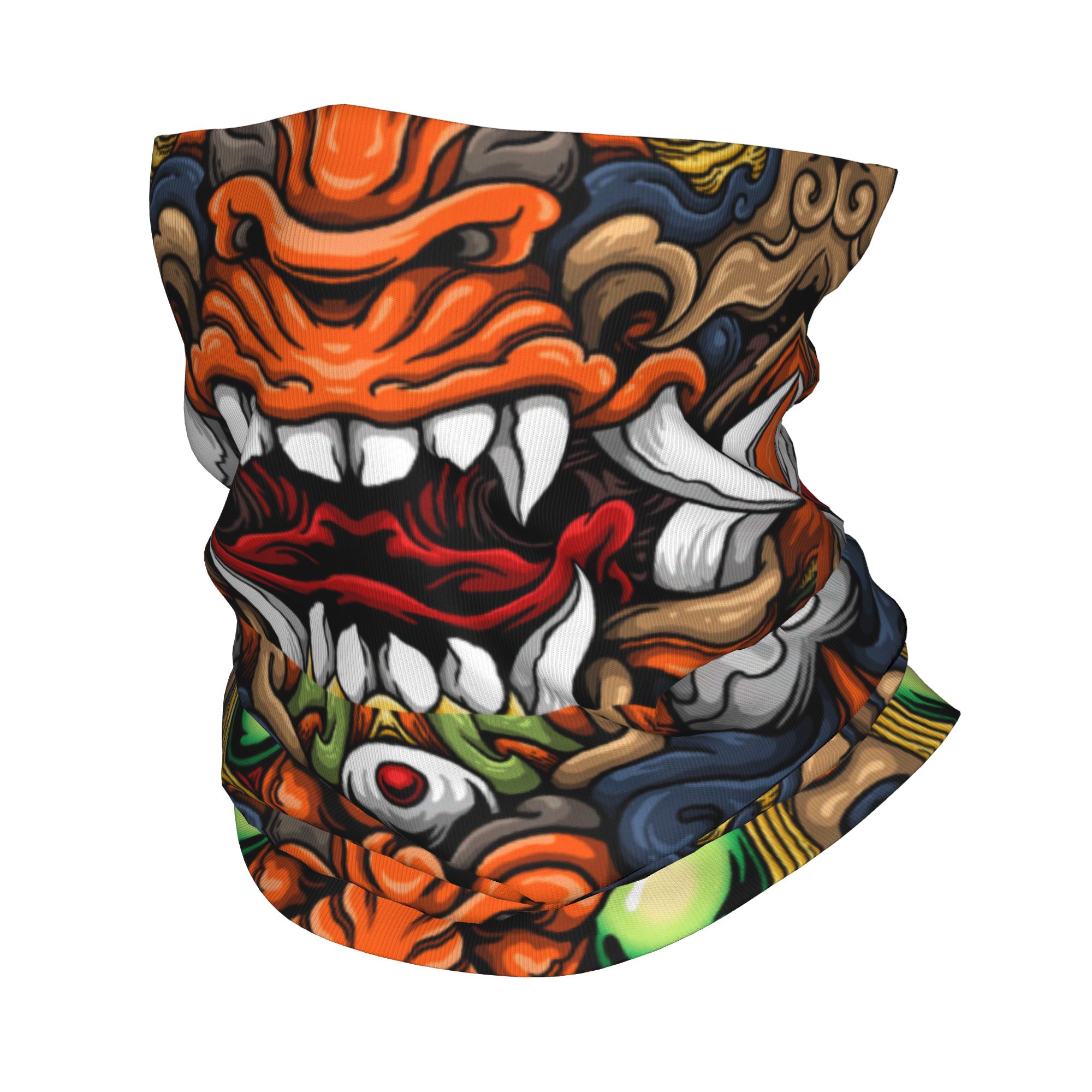 Neck Gaiter Fleece - ผ้าพันคอแบบสวมศีรษะลายซามูไรปีศาจ สำหรับฤดูหนาว ผ้าคลุมหน้า ผ้าพันคอแบบหลอด สำหรับผู้หญิง ผู้ชาย