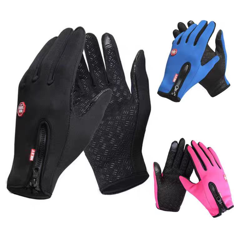 Touch Screen Gloves - ถุงมือกีฬากันลมแบบหน้าจอสัมผัส ฝ่ามือซิลิโคนกันลื่น พร้อมซิป ถุงมือเต็มนิ้วให้ความอบอุ่นสำหรับปั่นจักรยานและออกกำลังกาย